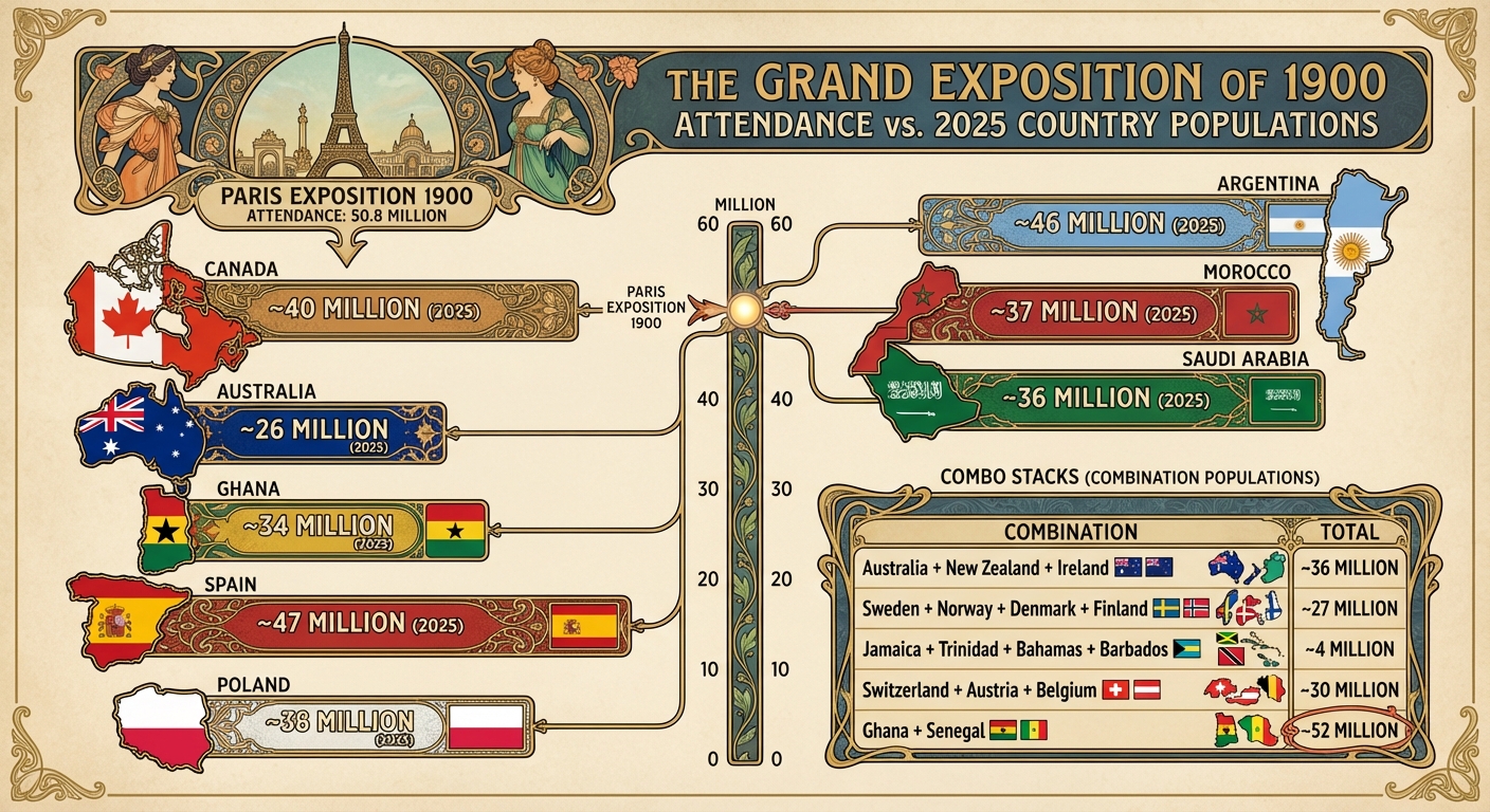 The Grand Exposition of 1900 - Attendance vs 2025 Country Populations comparison
