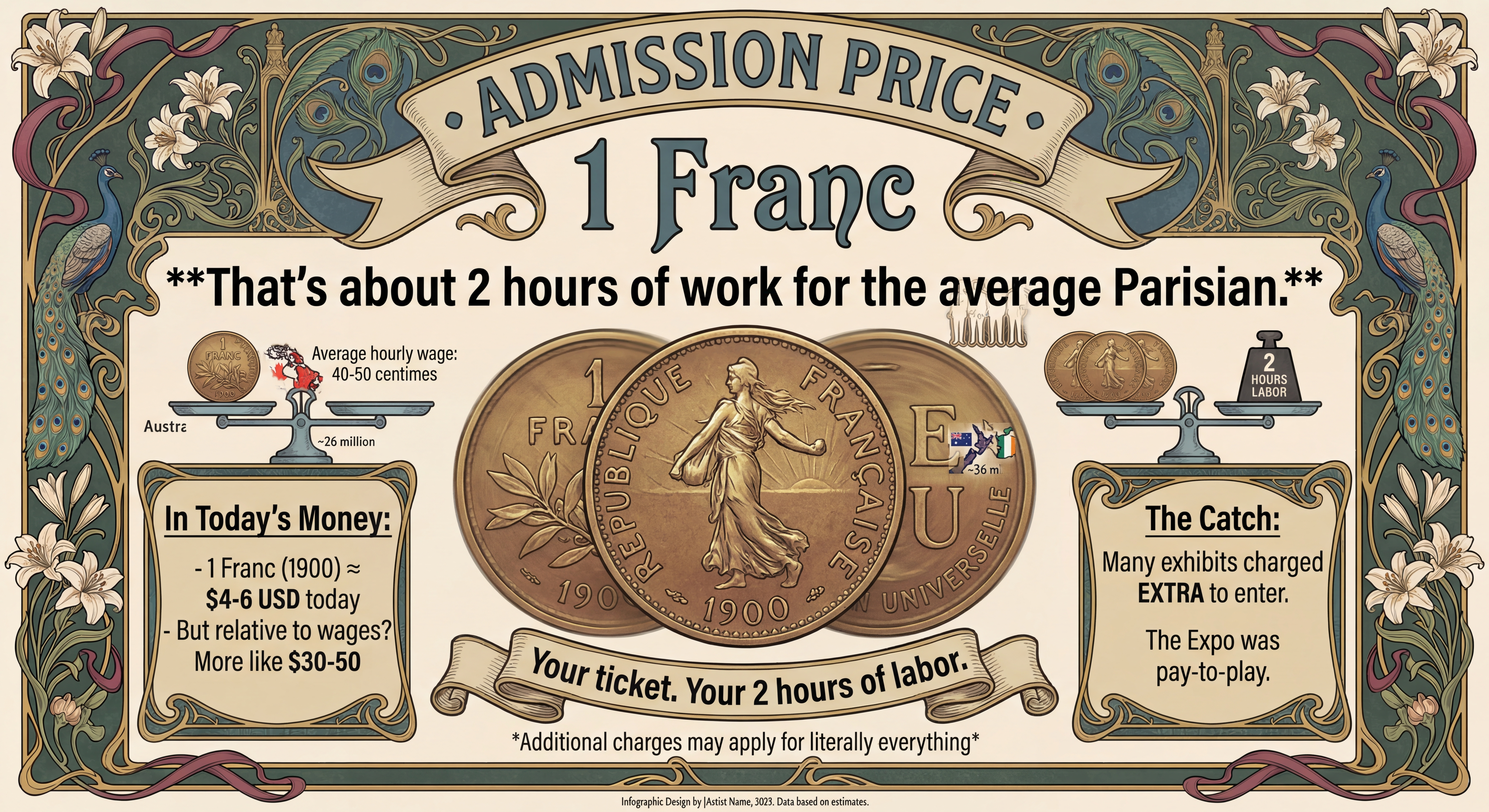 Admission price: 1 Franc - about 2 hours of work for the average Parisian