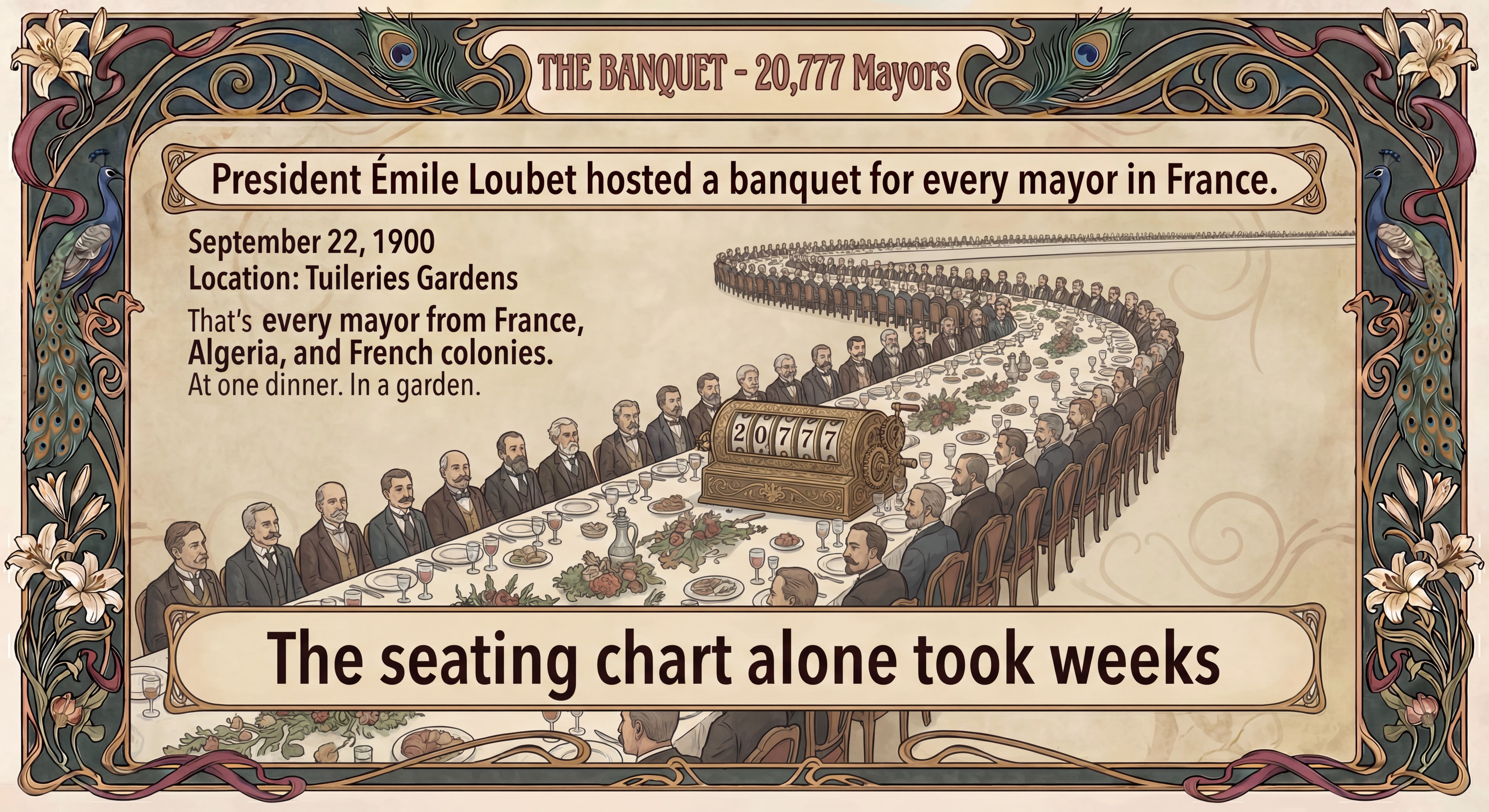 The Banquet - President Loubet hosted 20,777 mayors. The seating chart alone took weeks.
